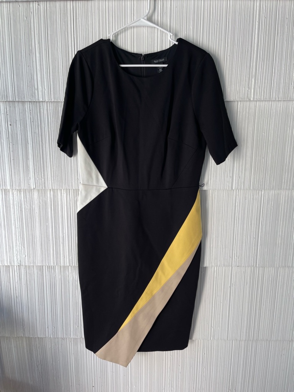 White /Black.  Sheath Dress with Yellow Accent